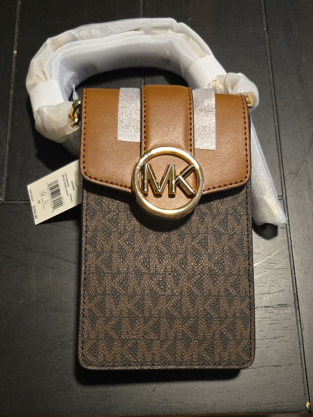 NWT Brown Carmen MK Logo Crossbody Phone Bag